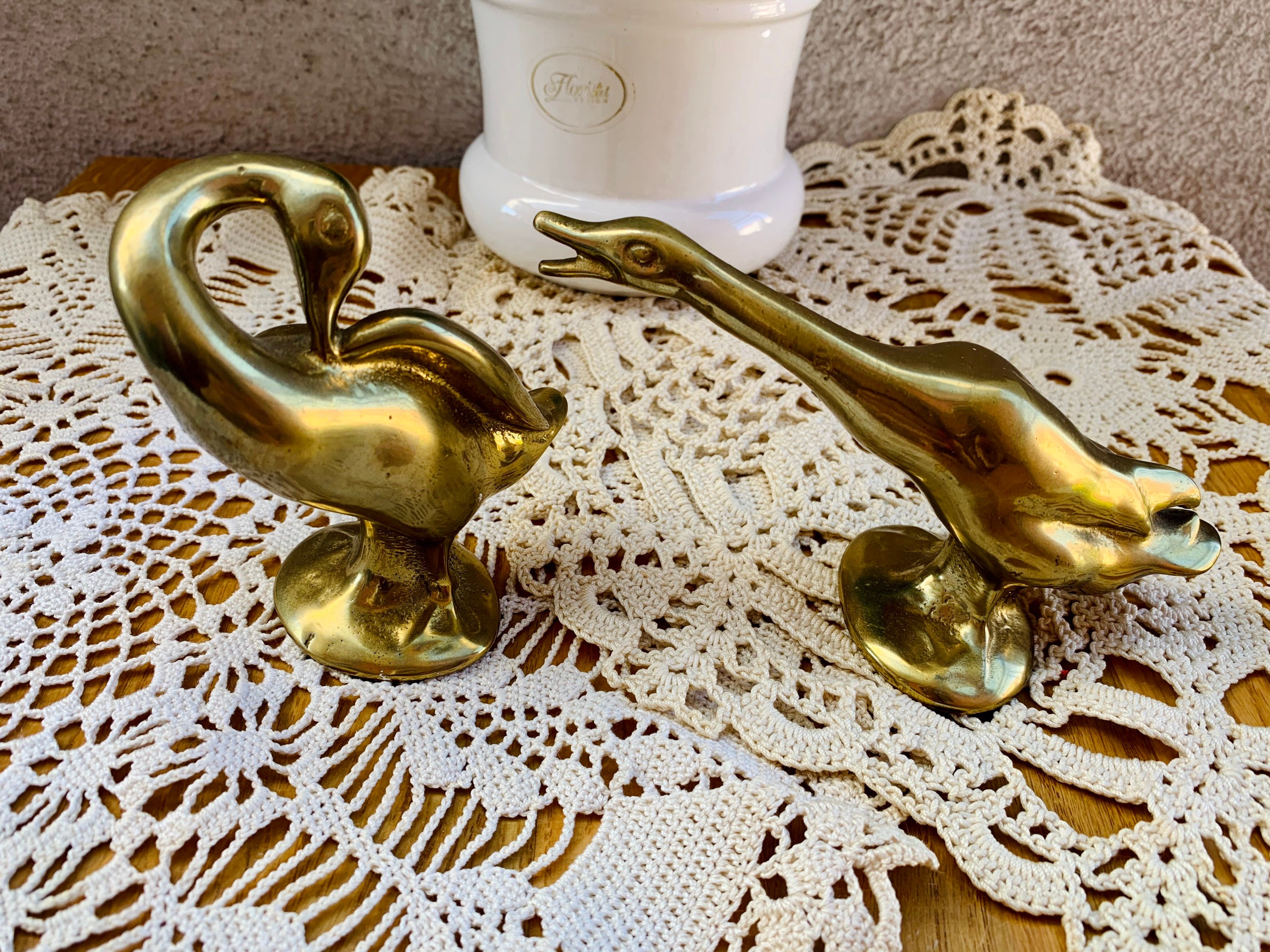 Mid Century Brass Goose Figurine Set of Two Vintage Goose Etsy