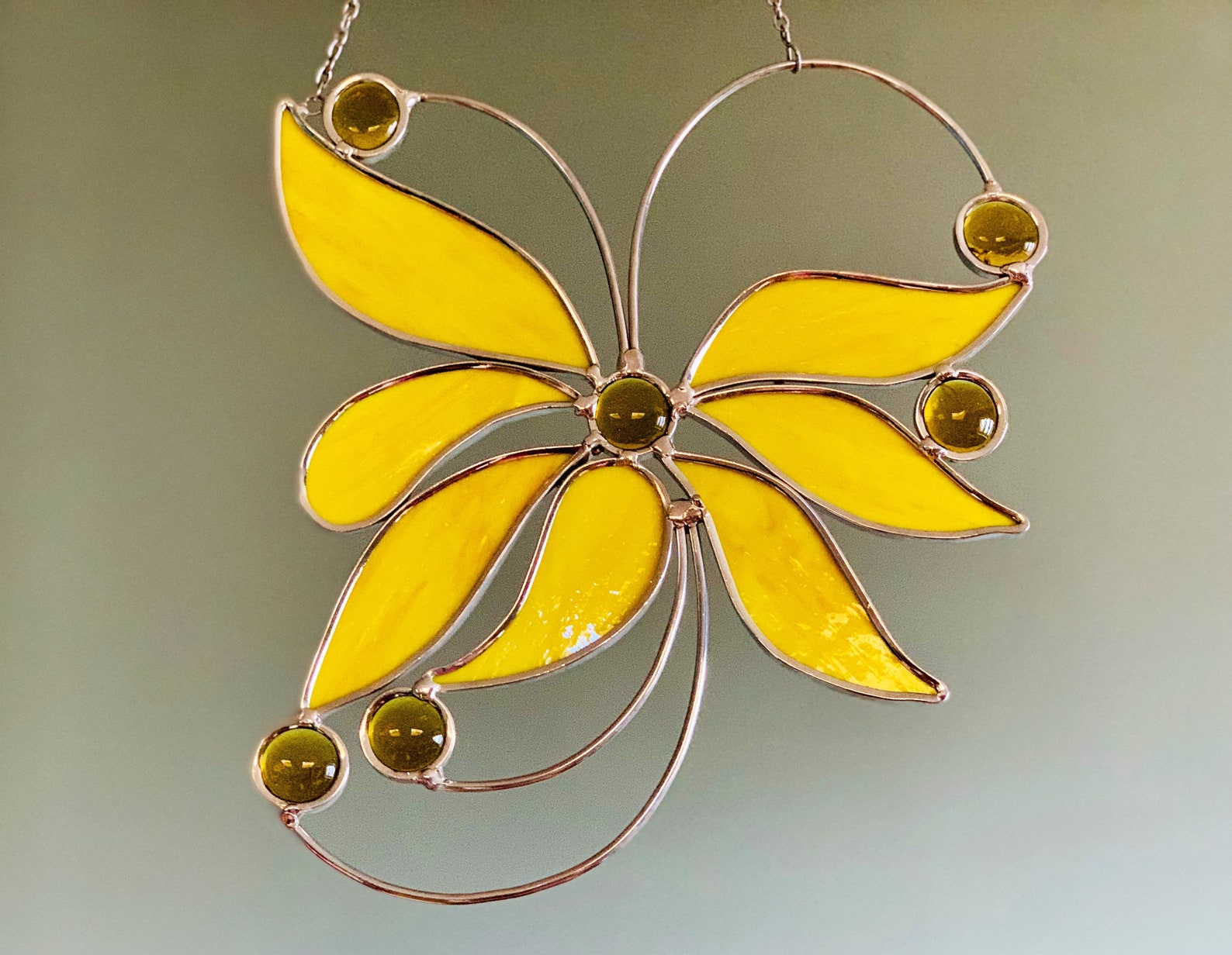 Vintage Stained Glass Edelweiss Yellow Flower Flower Sun Etsy