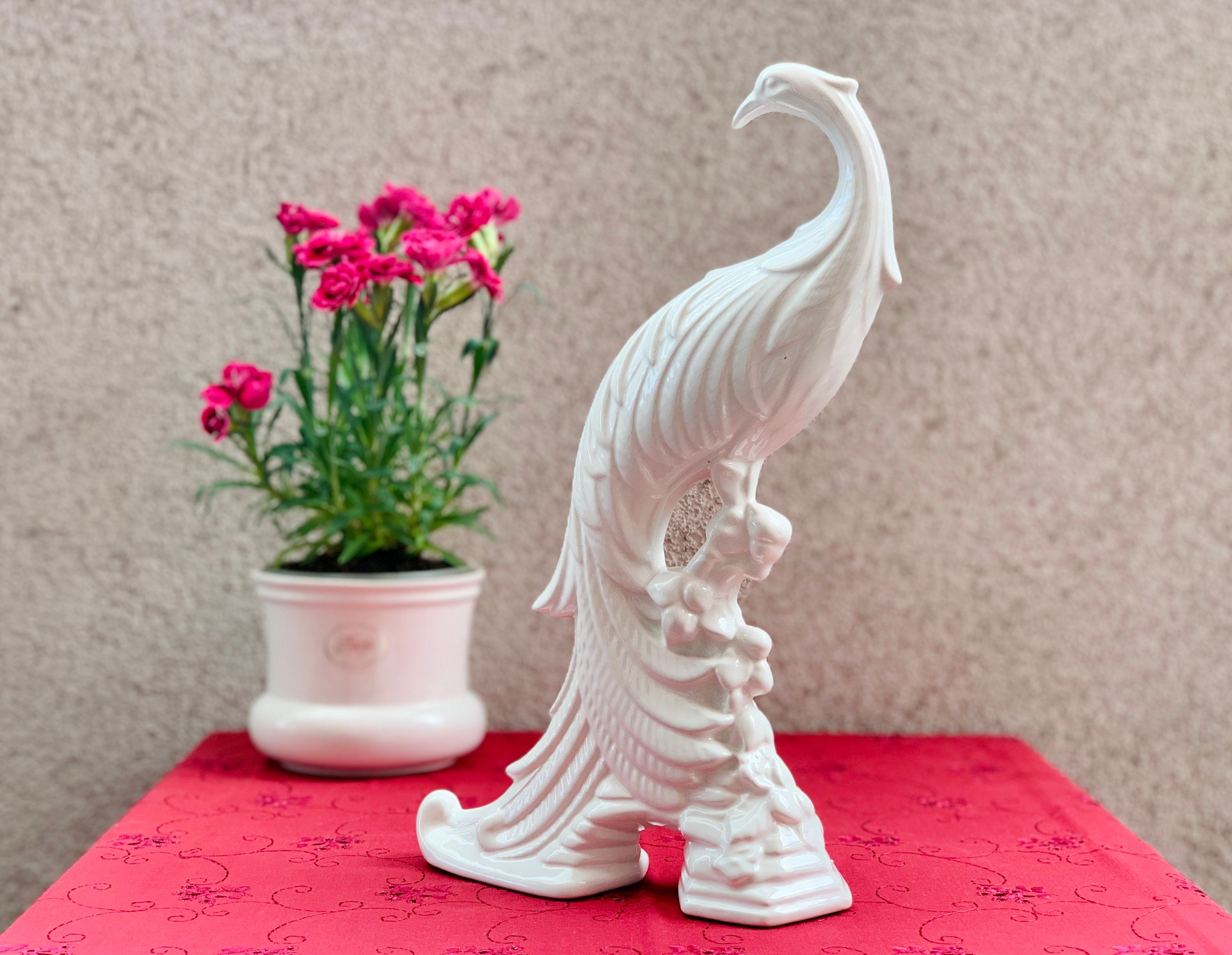 Selten Große Vintage Pfau Figur antike weiße Porzellan | Etsy