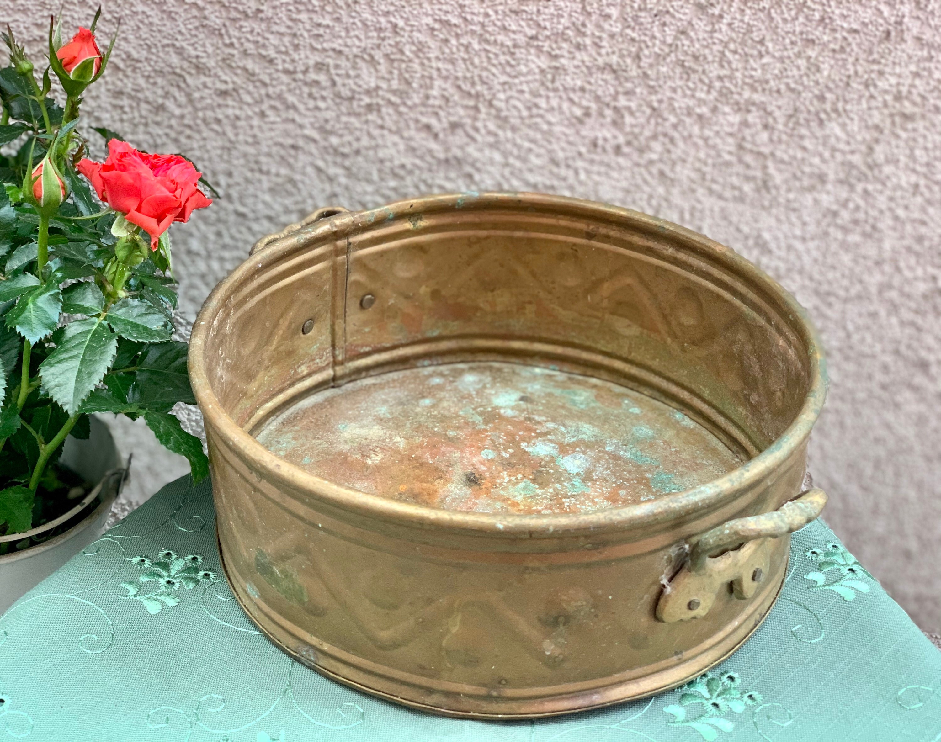 Vintage Round Brass Flower Pot Round Plant Pot Bowl Rustic Etsy UK