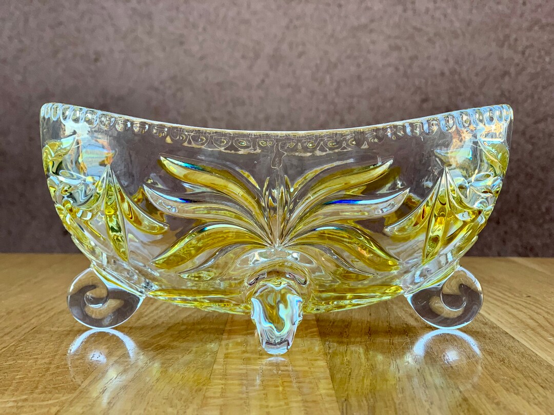 Vintage Glass Footed Serving Bowl Vintage Yellow Glass Bowl Etsy