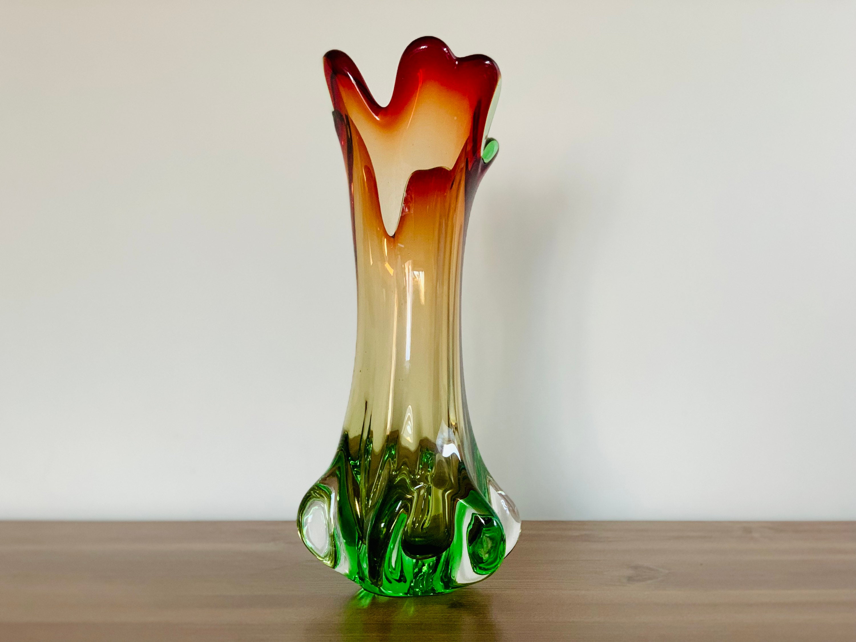 Art Glass Vase Val Saint Lambert Green Orange Red Vase | Etsy