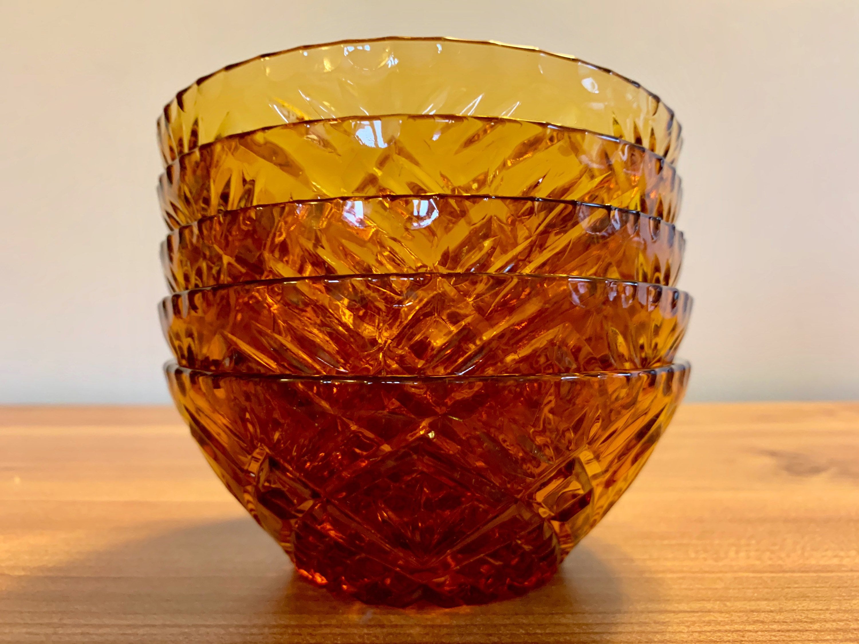Mid Century Amber Depression Glass Bowl Set of 5 Vintage Etsy