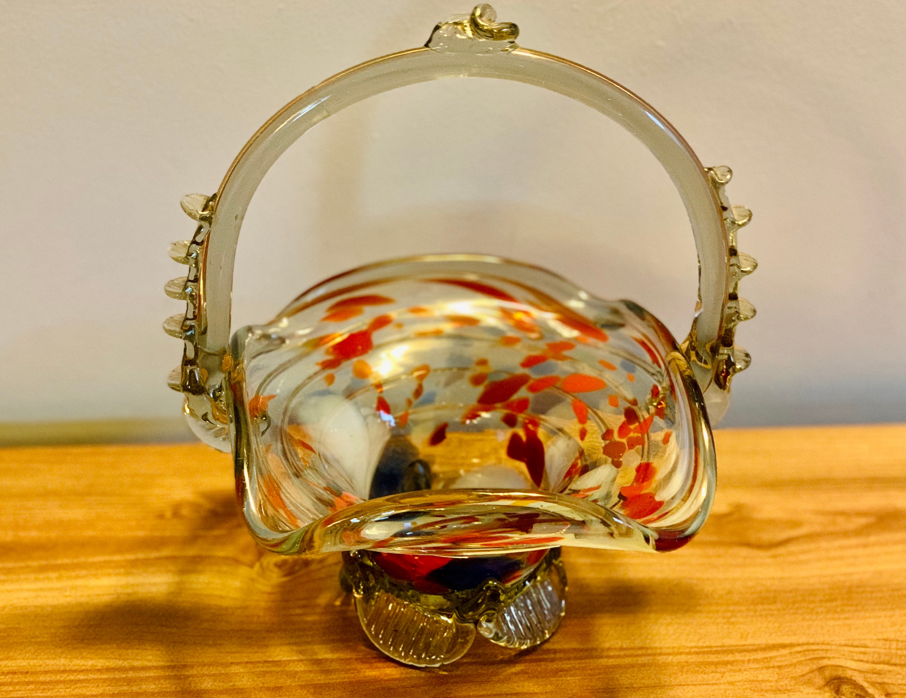 Mid Century Hand Blown Murano Style Glass Basket Vintage Etsy