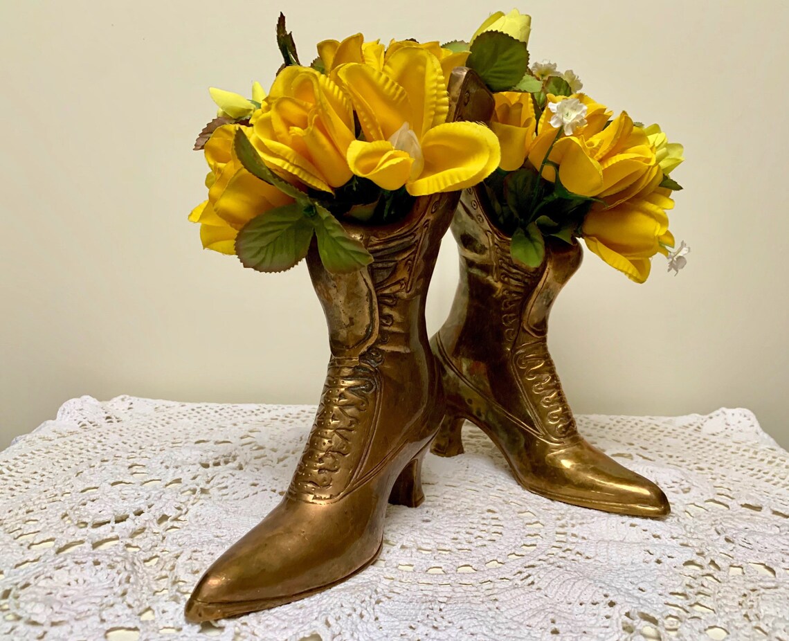 Vintage Brass Shoe Vase Unique Brass Shoes Collection Brass Etsy