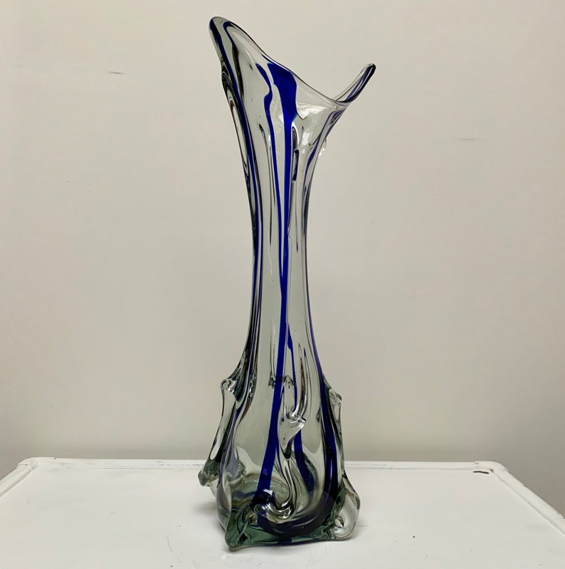 Mid Century Large Glass Vase, Cobalt Blue, Polish Vase, 花瓶 , VTG Mid Century Large Glass Vase, Cobalt Blue, Polish Vase, 花瓶 , VTG