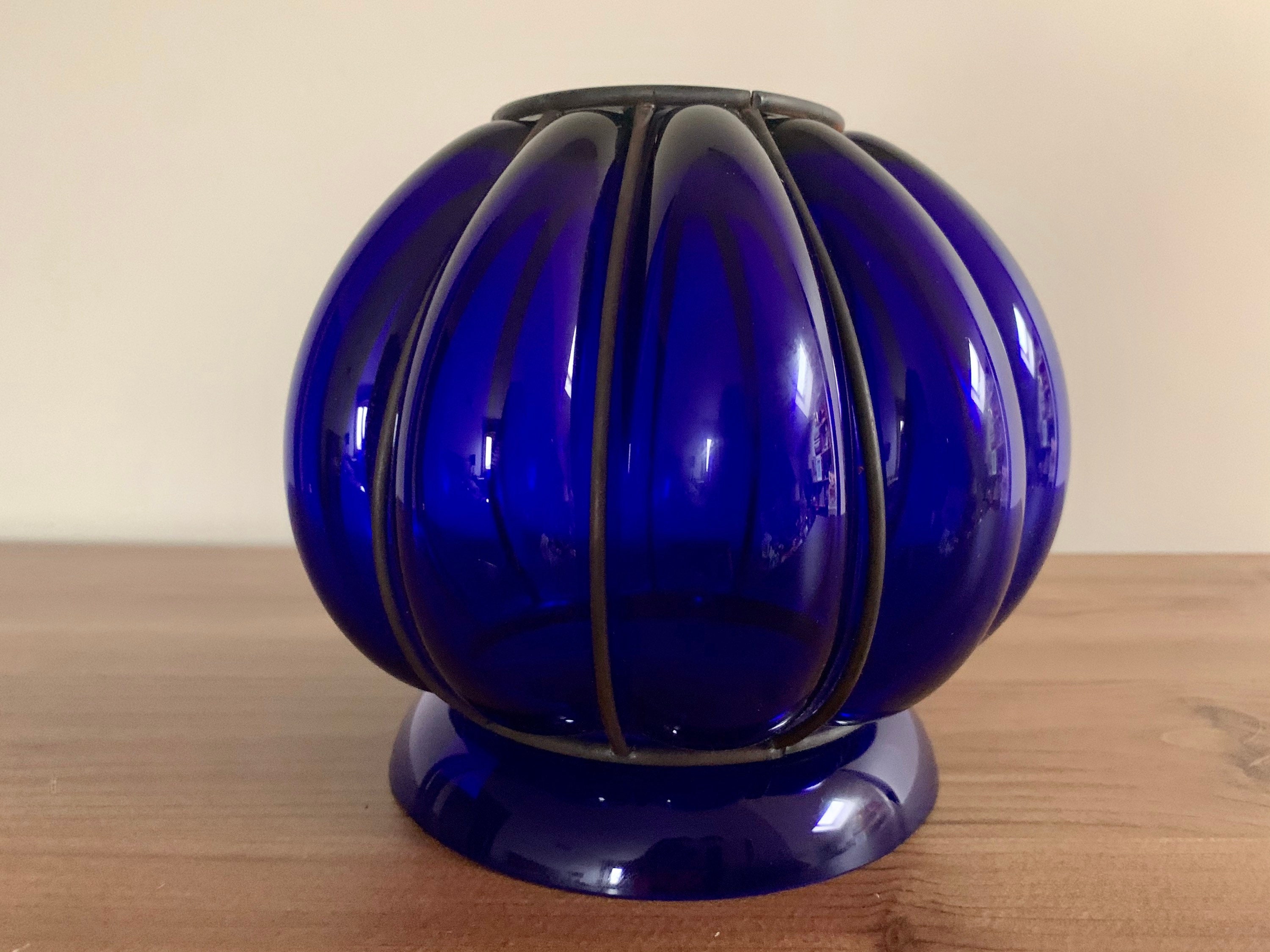 Cobalt Blue Glass Vase/bowl With Metal Frame Vintage Vase - Etsy