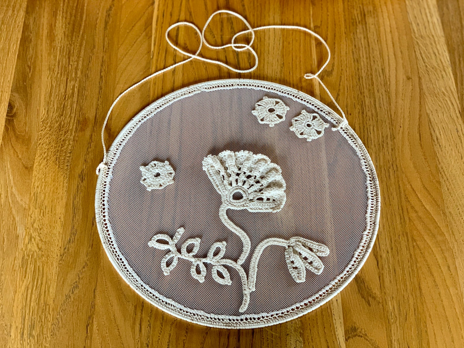 Vintage Wall Decor Embroidered Flowers Set of 2 Round Etsy