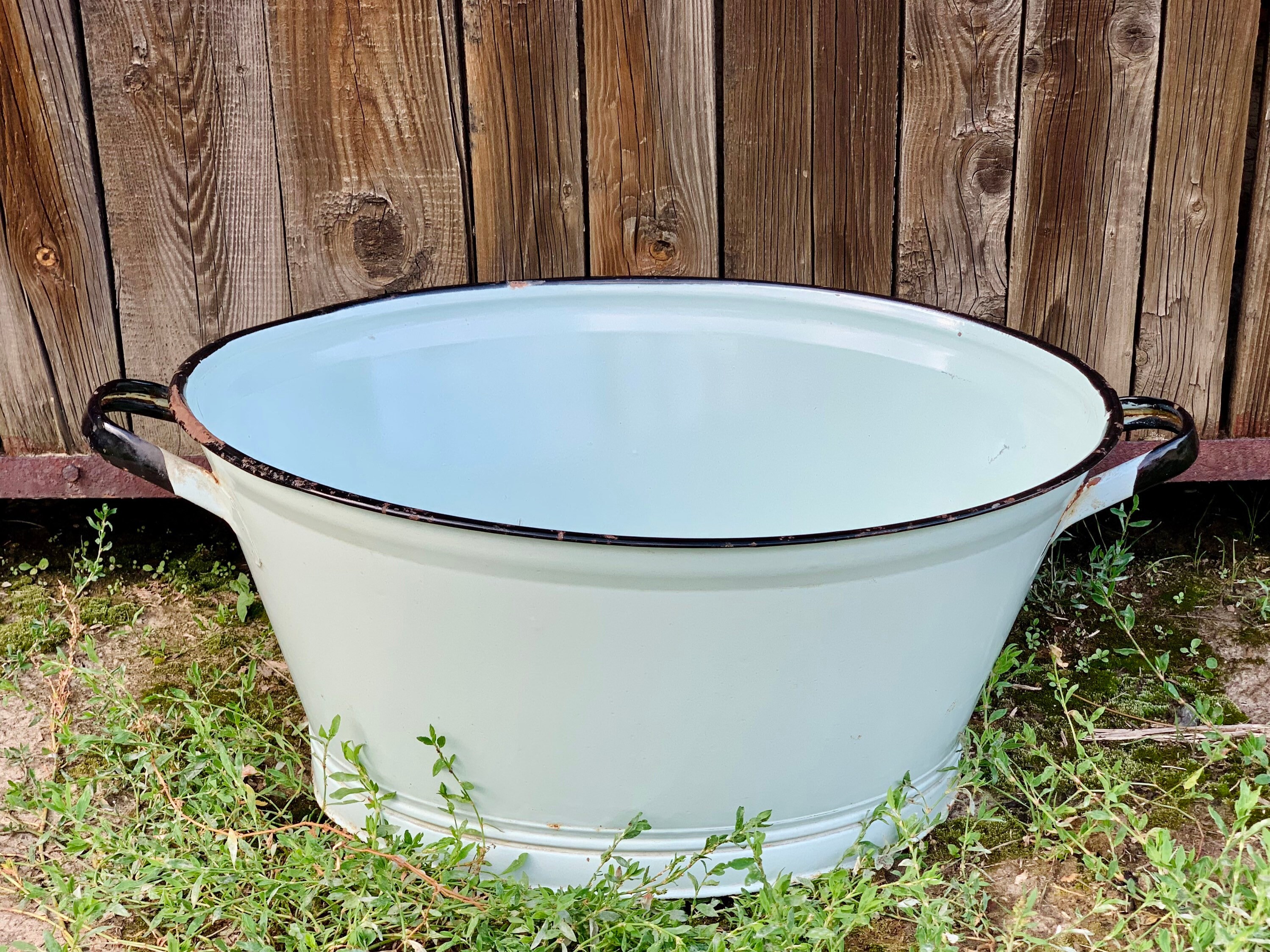 Enamelware Large Wash Basin with Handles Farmhouse Decor Etsy
