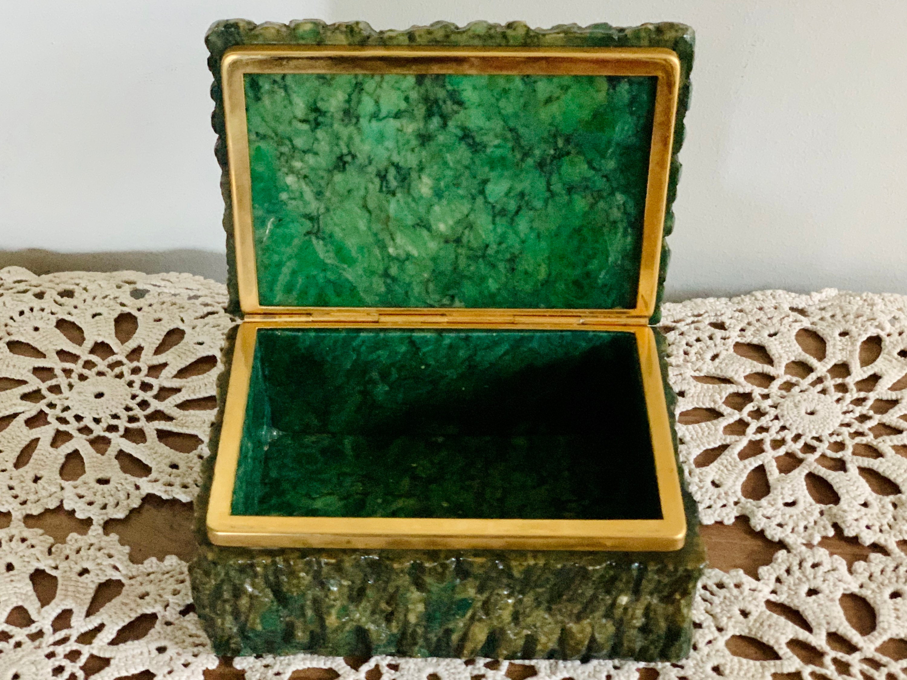 Vintage Alabaster Hand Carved Green Trinket Box 60s Jewelry Etsy