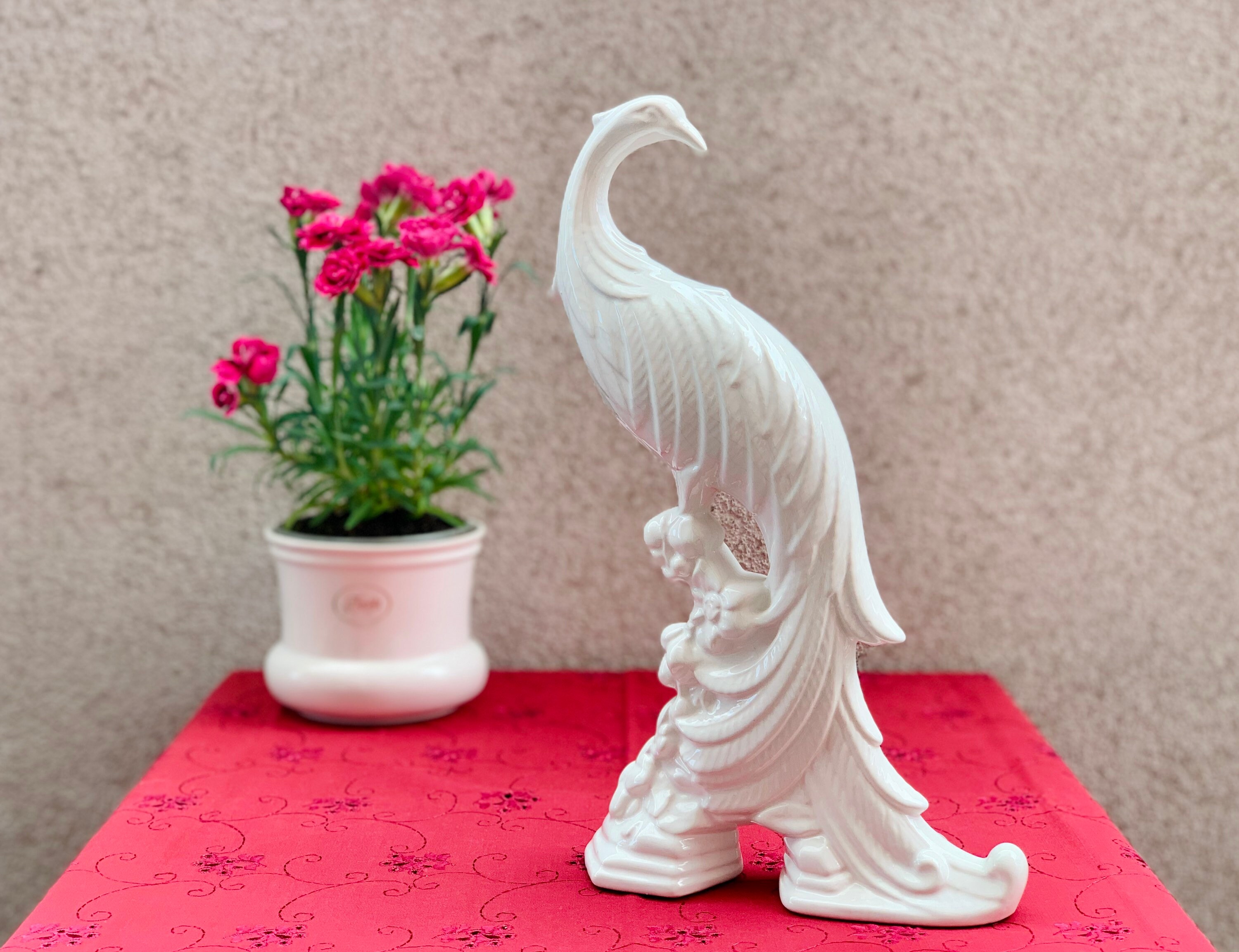 Selten Große Vintage Pfau Figur antike weiße Porzellan | Etsy