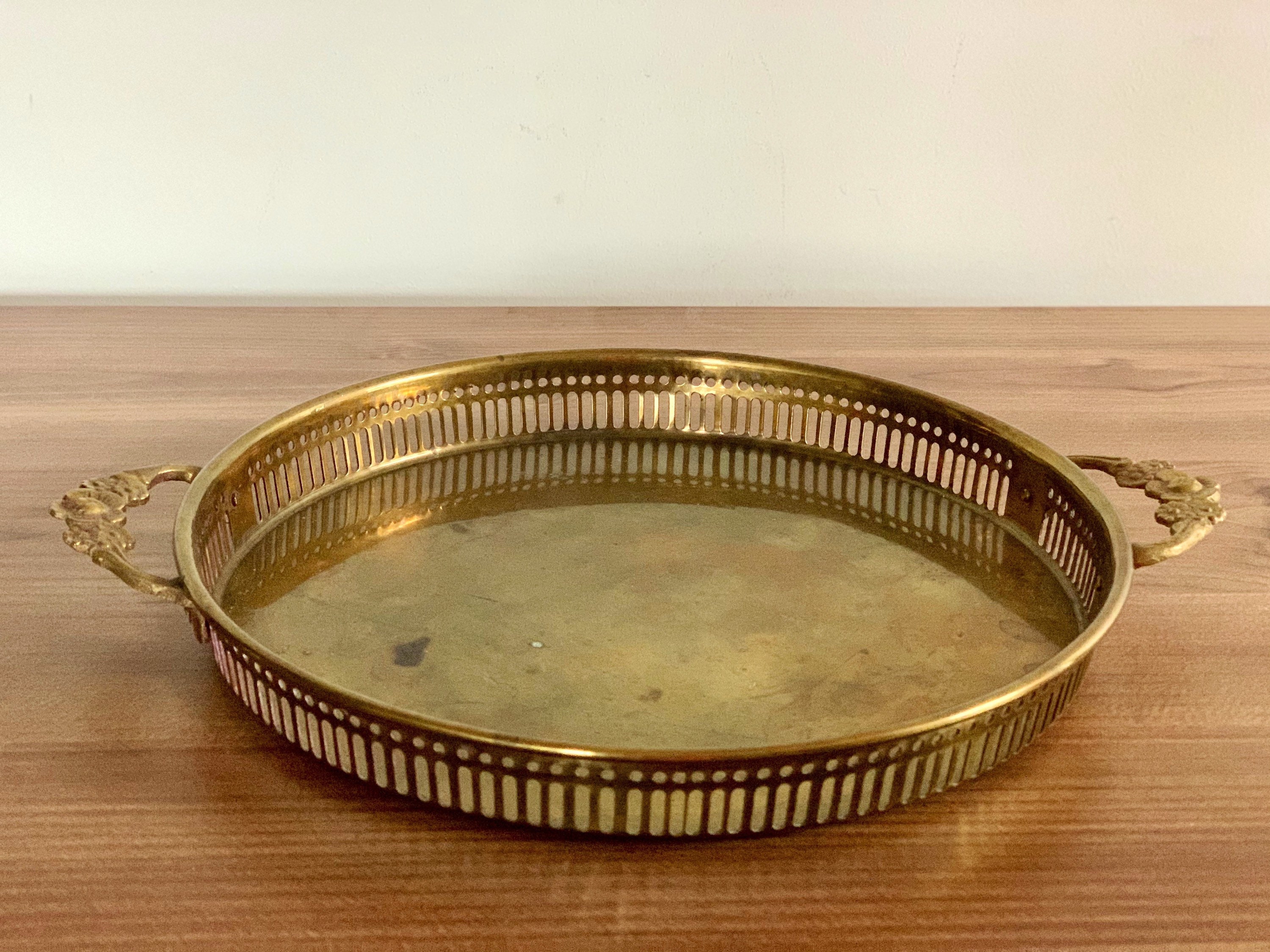 Vintage Brass Round Tray with Handles Solid Brass Tray Brass Etsy