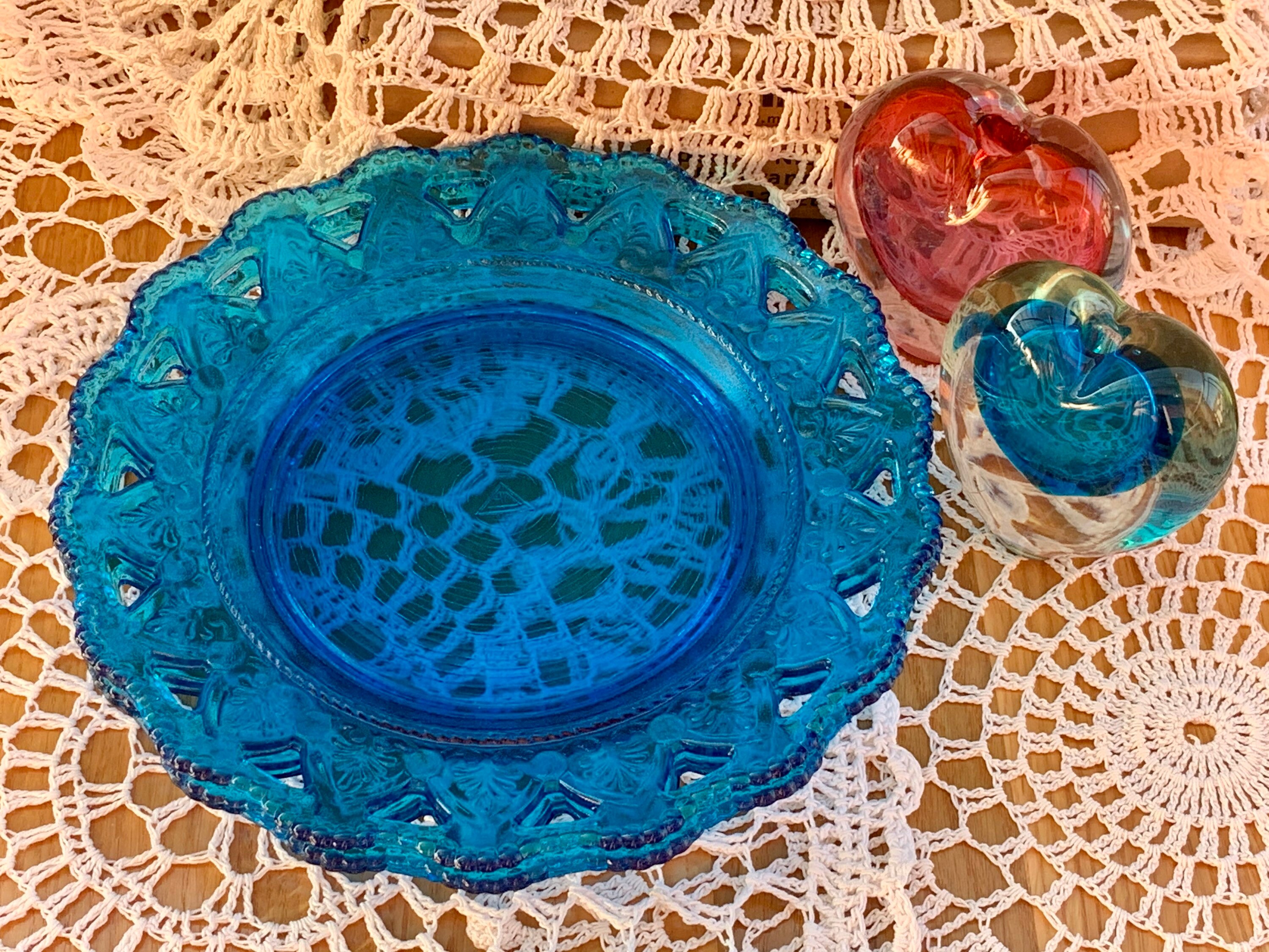 Depressionsglas Blauer Teller 2er Set Uranblaues Glas