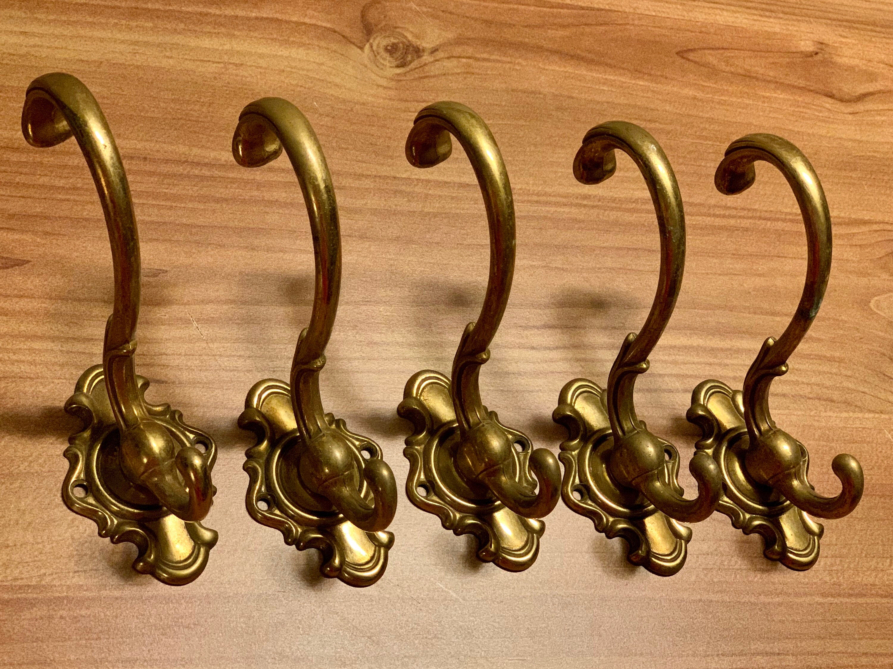 Set of 5 Large Brass Coat Rack Vintage Hook Gold Color Wall | Etsy