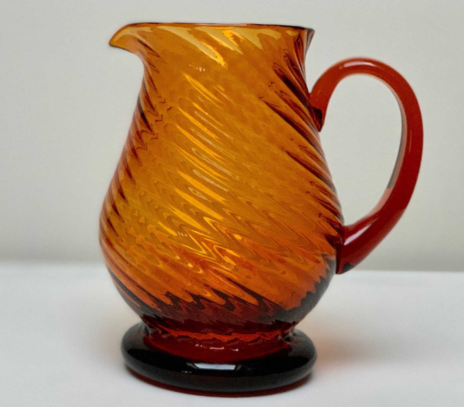 Mid Century Amber Depression Glass Pitcher Jug Striped Etsy