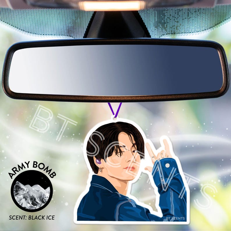 Jungkook Inspired Fan Art Air Freshener | Black Ice Scent Kpop Car Charm | Golden Maknae | ARMY Gift | Kpop Car Accessory image 1
