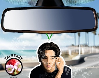 V Taehyung Fan Art Air Freshener | Berry Blossom Scent Kpop Car Charm (Taebeary)