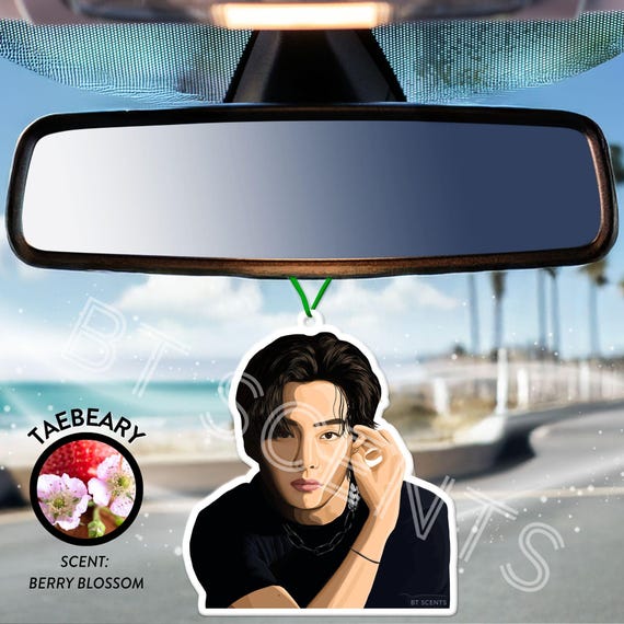 V Taehyung Fan Art Air Freshener | Berry Blossom Scent Kpop Car Charm (Taebeary)