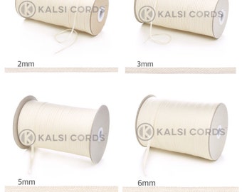 Cordón trenzado de algodón plano de 2 mm, 3 mm, 5 mm y 6 mm, fino, orgánico, biodegradable y respetuoso con el medio ambiente, fabricado en Gran Bretaña por Kalsi Cords UK.