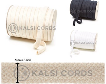 17mm Flat Cotton Tubular Braid Drawstring Draw Cord for Hoodies & Joggers Organic Bio Biodegradable Lace Trim par Kalsi Cords UK Made in Britain