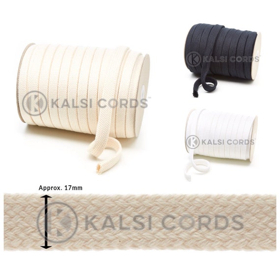 17mm Flat Cotton Tubular Braid Drawstring Draw Cord for Hoodies & Joggers Organic Biodegradable Lace Trim by Kalsi Cords UK Made in Britain