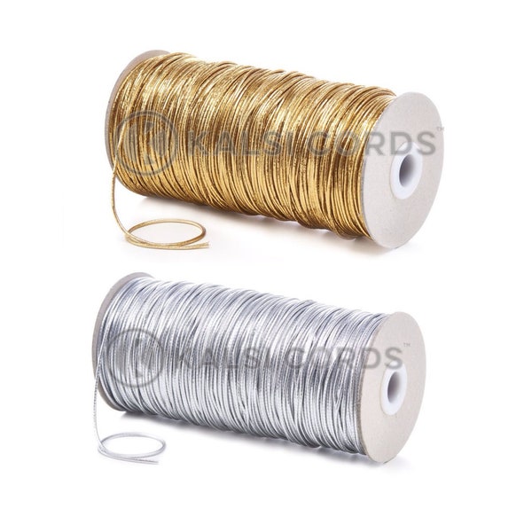 2mm Thin Fine Round Metalic Gold & Silver Lurex Elastic Cord par Kalsi Cords UK - Made in Britain