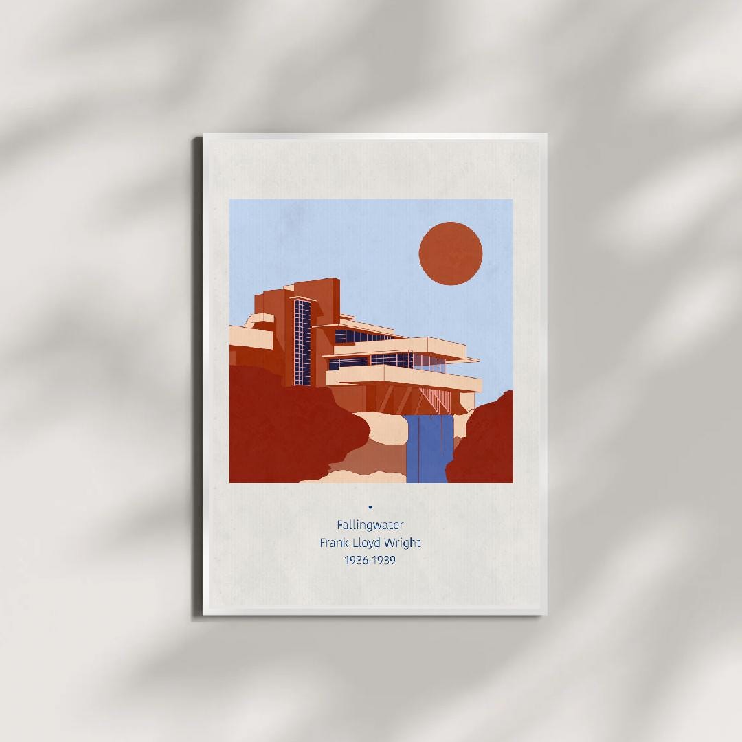 Fallingwater Poster Frank Lloyd Wright Print, Iconic Architecture Wall ...