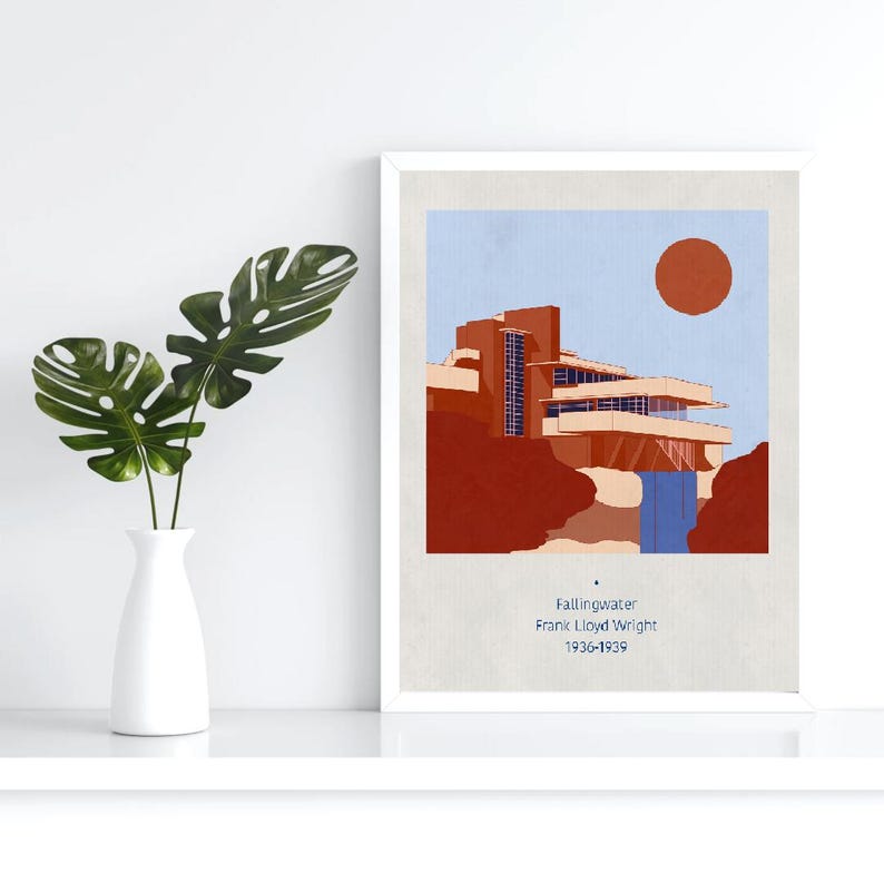 Fallingwater Poster Frank Lloyd Wright Print, Iconic Architecture Wall ...
