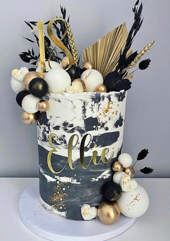 Black and gold cake decor dried flower cake black and gold - Etsy España