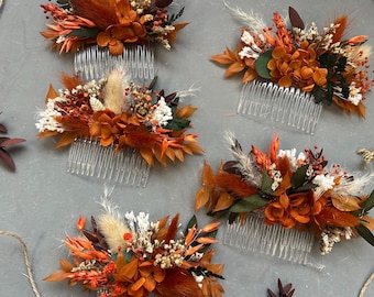 Autumn Dried flower wedding, Autumn hair comb, dried flower hair accessory, rust orange hair comb, dried flower hair, autumn hair accessory