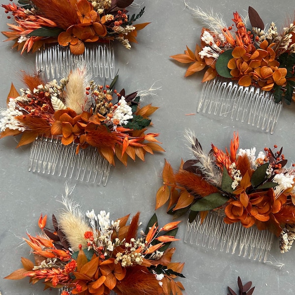 Autumn Dried flower wedding, Autumn hair comb, dried flower hair accessory, rust orange hair comb, dried flower hair, autumn hair accessory