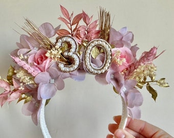 30th birthday headband, dried flower head band, 30th birthday, birthday ideas, 30th birthday party, 30th, hair band, dried flower headband