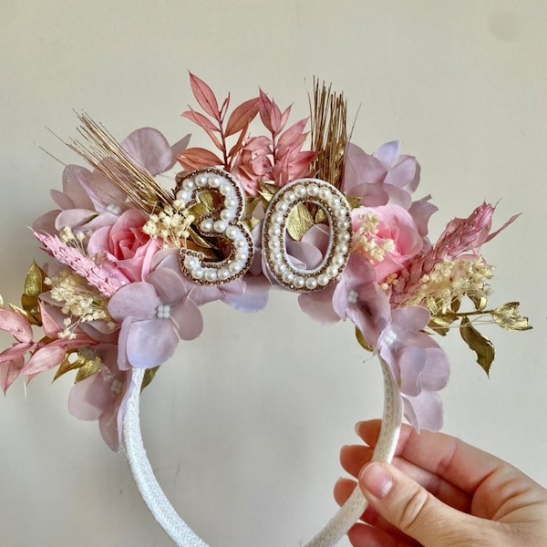 30e verjaardag hoofdband, gedroogde bloem hoofdband, 30e verjaardag, verjaardagsideeën, 30e verjaardagsfeestje, 30e, haarband, gedroogde bloem hoofdband