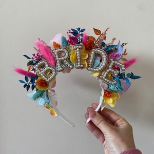 BRIGHT Accessorio per capelli da sposa, fascia per capelli, futura sposa, fascia per capelli con fiori secchi, accessorio per capelli da sposa con fiori secchi, accessori per addio al nubilato