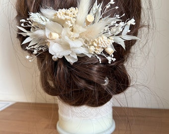 Bridal cream dried flowers, hair comb, dried flower hair accessory, pampas wedding, cream wedding hair comb, wedding accessories, bride hair