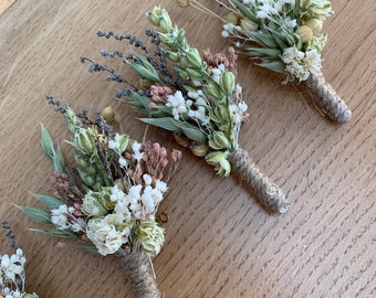 Rustic themed dried flower buttonholes, dried flower button holes