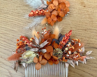 Autumn Dried flower wedding, Autumn hair comb, dried flower hair accessory, rust orange hair comb, dried flower hair, autumn hair accessory