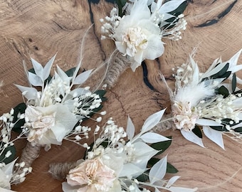 Eucalyptus, cream, dried hydrangea button hole, wedding buttonholes, dried flower button holes, buttonholes, groom flowers, wedding
