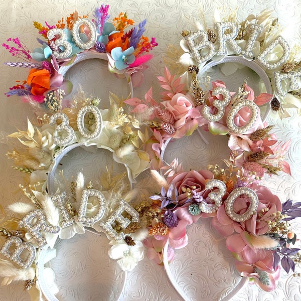 AGE birthday headband, dried flower head band, 30th birthday, birthday ideas, birthday party, 30th, 40th, 50th, 18th, 90th etc gift ideas