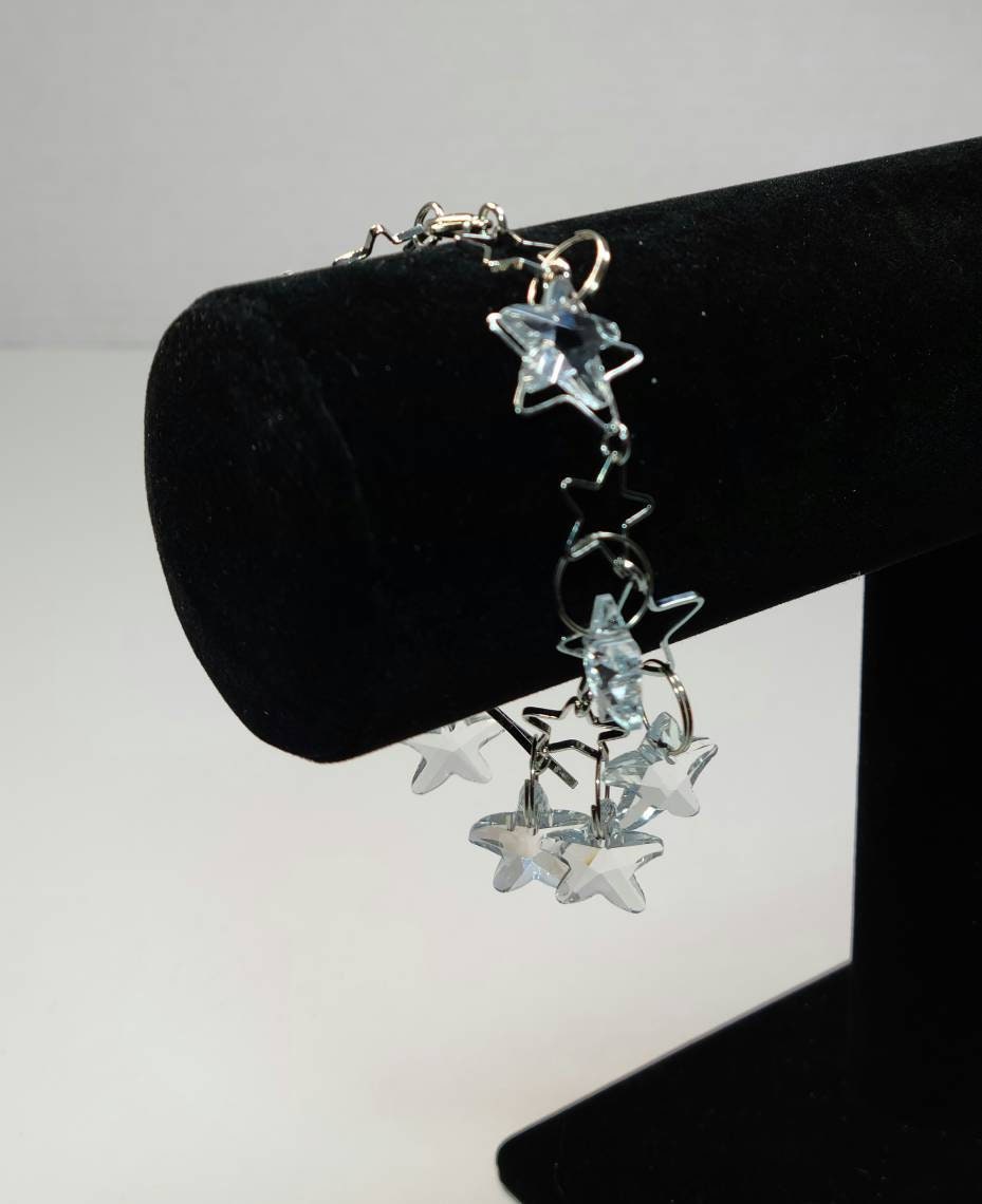 CS-DB Silver Beads Cute Sparkling Star Clear Zircon Chain Bracelet for Ladies 