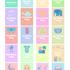 Cartes Baby Milestone, couleurs vives, objets bébé, personnalisables, parents à être, cadeau de douche de bébé, nouveau bébé, push present, accessoire photo