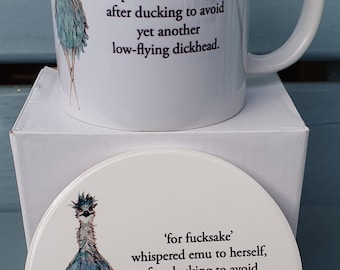 Emu dickhead mug and coaster set