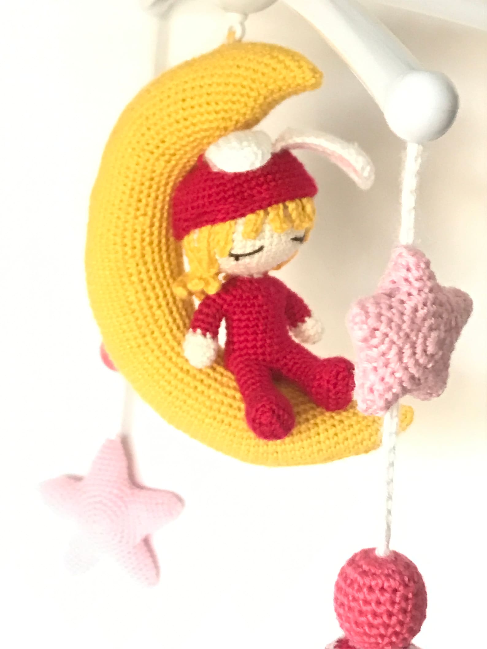 Handmade Crochet Sleeping Sheep, Moon. Stars and Clouds Nursery Mobile 🌙🐑 main image 1