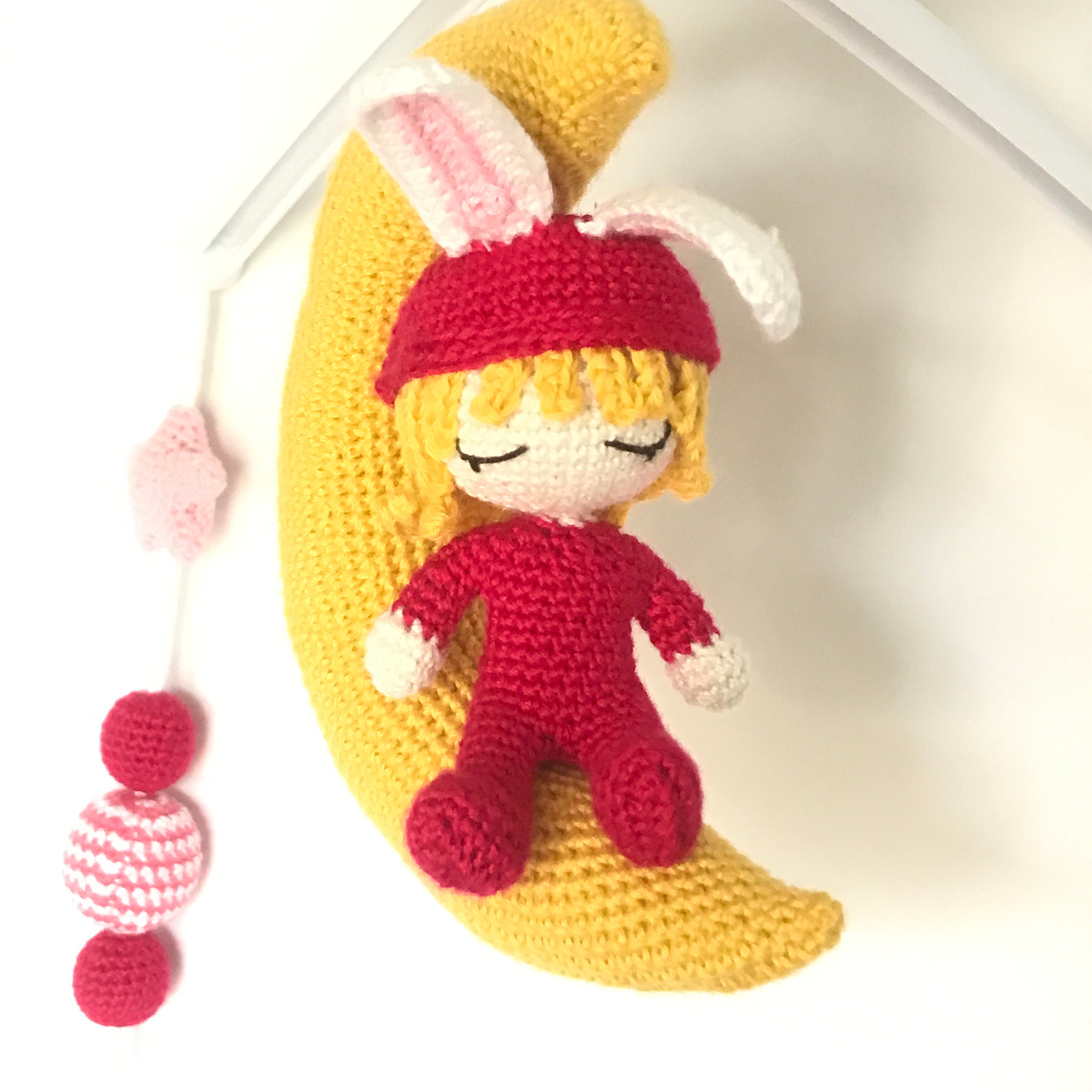 Handmade Crochet Sleeping Sheep, Moon. Stars and Clouds Nursery Mobile 🌙🐑 main image 0