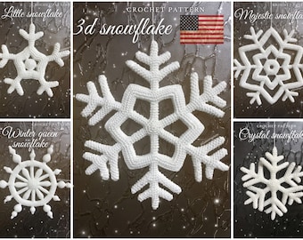 Snowflake ornaments crochet pattern bundle, PDF tutorial of Christmas ornaments, DIY door wreath, holiday cushion, stuffed snowflake kit