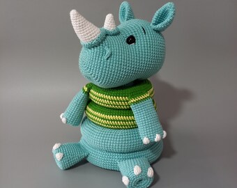 Rhino stacking toy crochet pattern, amigurumi safari animal nursery decoration, ring tower tutorial
