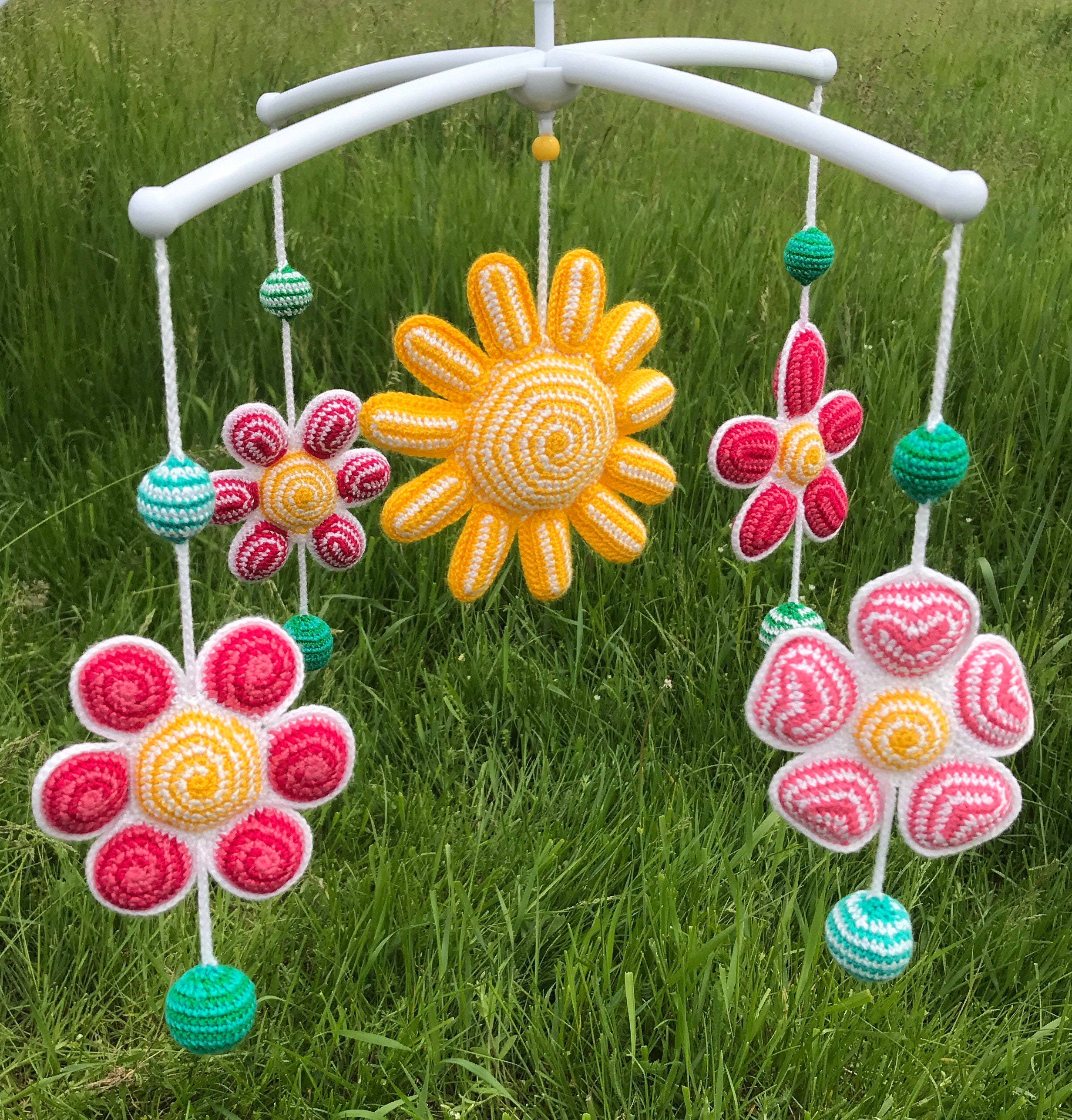 Flower baby mobile crochet patterns floral stroller chain or Etsy