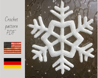 Large 3D snowflake crochet patten, elegant Christmas ornament DIY, plush snowflake tutorial, PDF Christmas party photo prop