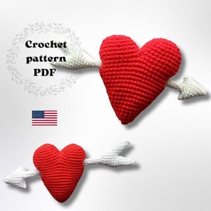 Padrão de crochê de coração com flecha, flecha do Cupido, amigurumi para o Dia dos Namorados