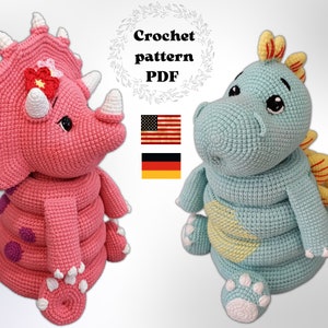 Triceratops en Stegosaurus dino stapelspeelgoed haakpatroonbundel, PDF dino amigurumi babyactiviteit speelgoed, ringtoren PDF-bundel